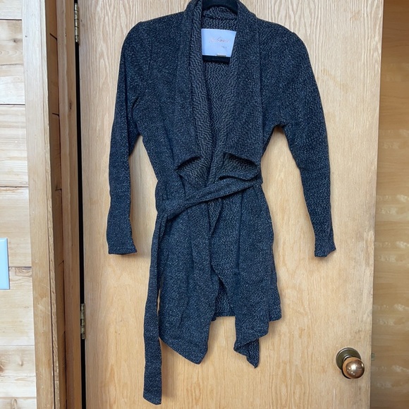 Sweaters - Gray Open Front Wrap Drape Cardigan w/Belt Pockets